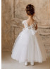 Pearl Beaded Ivory Lace Tulle Flower Girl Dress